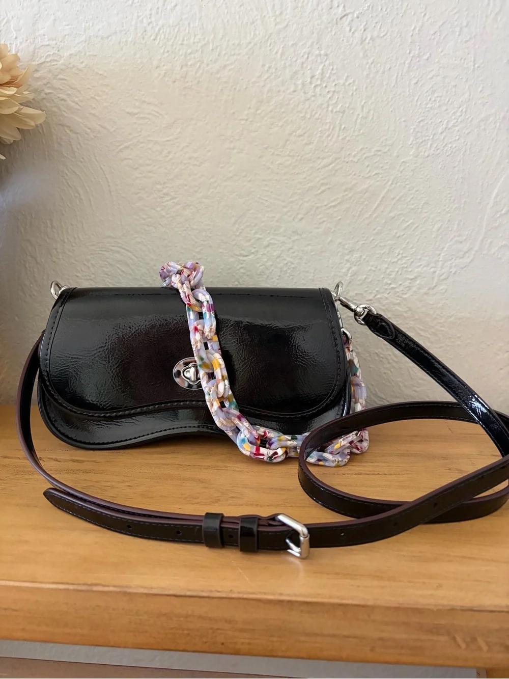 Wavy Dinky Bag With Crossbody Strap In Crinkled Patent Coachtopia Leather